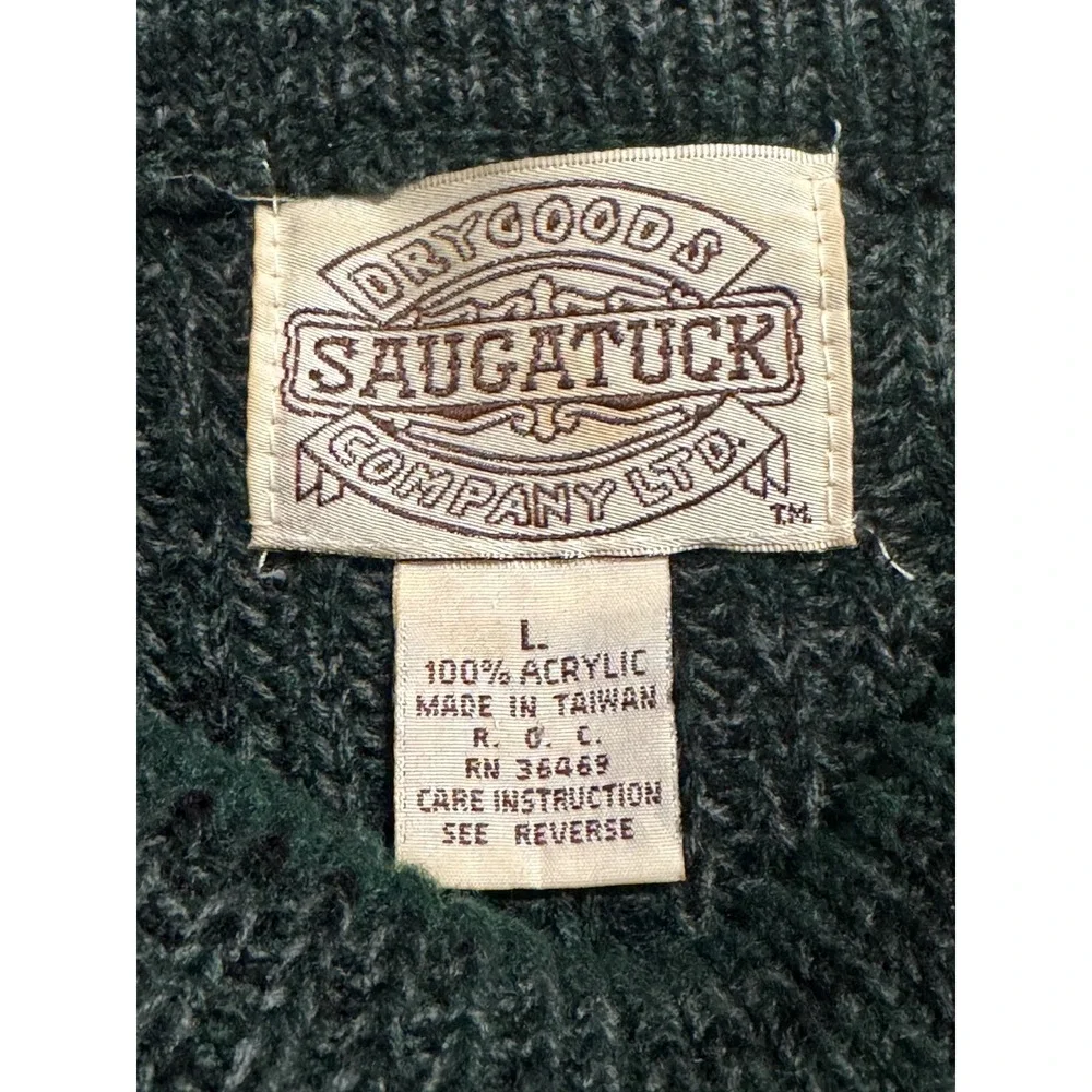 Saugatuck Sweater Size L Dark Green Acrylic Crewneck Vintage